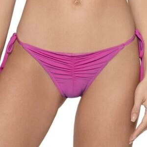 PQ SWIM PILYQ Bikini Bottoms SZ Large Cosmo Pink Ruched Side Tie Teeny NWT Swim